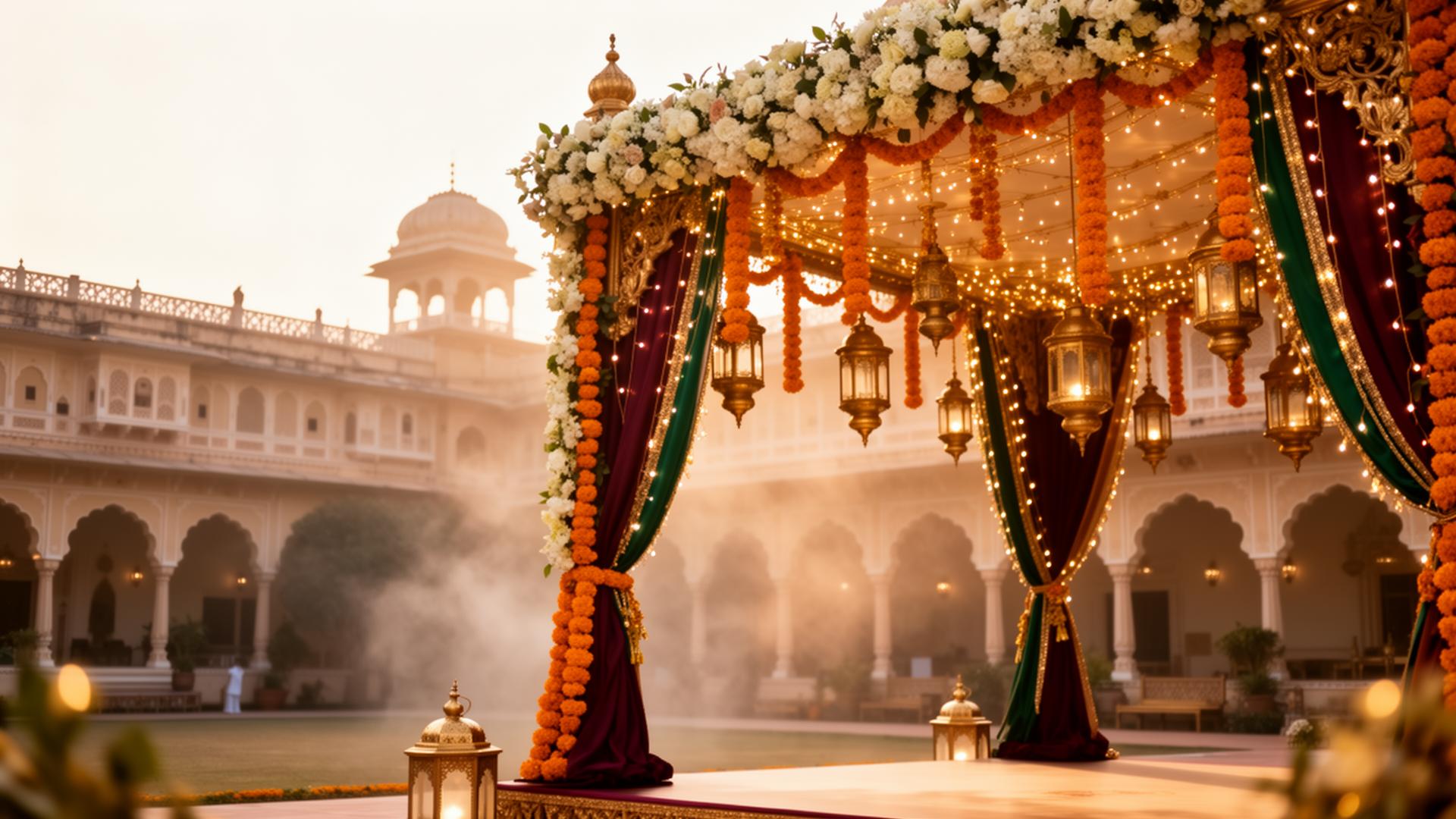 Luxury Indian wedding mandap at a palace courtyard